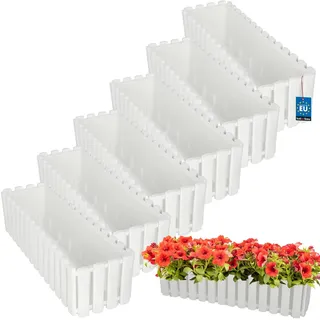 KOTARBAU® 6er Set Blumenkasten - Blumentopf - 58x18x16 cm - Weiß - Kunststoff - Pflanzkasten - Balkonkasten - Pflanzkübel Rechteckig - Übertopf Groß - Blumenkasten Balkon