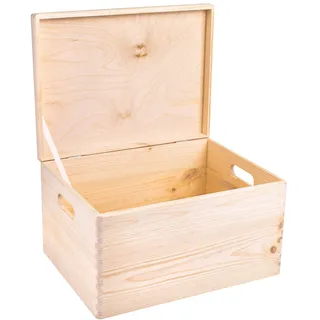 Creative Deco XXL Große Holzkiste mit Deckel | 40x30x24 cm (+/-1cm) | Ostern Holztruhe Erinnerungsbox Baby Holzbox mit Deckel und Griffen Kasten | Für Dokumente, Spielzeuge| ROH, UNGESCHLIFFEN