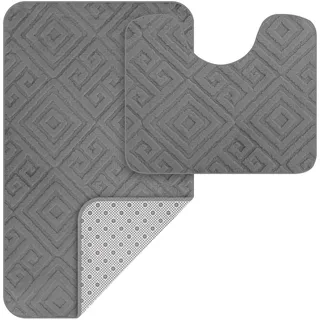 HOMELUX Badematten Set 2 Teilig rutschfest Badvorleger Badteppich Weich Flauschige Badezimmer Teppich, 50 x 80cm Badeteppich + 40 x 50cm WC Vorleger mit Ausschnitt, Grau, 2BF