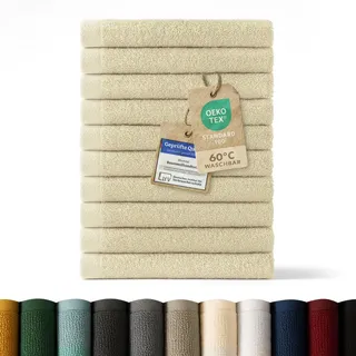 Blumtal Premium Frottier Gästehandtücher Set 12 teilig 100% Baumwolle - Oeko-TEX zertifiziertes Gästehandtuch 12x (30x30 cm) - Ultra saugstarkes Gästetücher Set waschbar °60 - Handtücher Beige