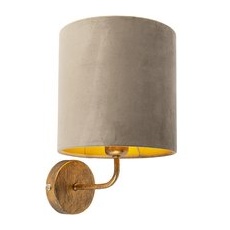 Vintage Wandlampe Gold mit taupefarbenem Veloursschirm - Matt