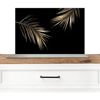 MuchoWow Spritzschutz Küche Blätter - Pflanzen - Gold - Schwarz - Luxus 70x50 cm , Goldfarben , Metall , Rechteckig , 70x0.3x50 cm , rostfrei , Küchenzubehör, Küchenhelfer, Küchenutensilien