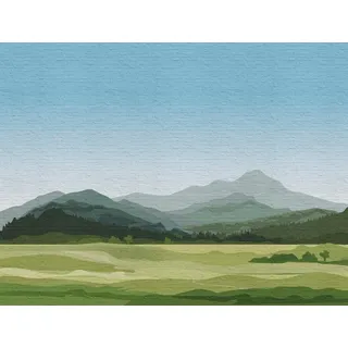 A.S. Création Livingwalls Fototapete Kinderzimmer Landschaft Berge Grün Blau Grau 382981 The Wall 3,71 m x 2,80 m Babyzimmer Wohnzimmer