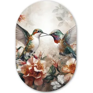 MuchoWow Wandbild Kolibri - Vögel - Blumen - Natur 60x90 cm , Altrosa , Kunststoff , Oval , 60x90 cm , einfache und schnelle Anbringung , Bilder & Rahmen, Bilderrahmen, Bilderrahmen & Fotorahmen