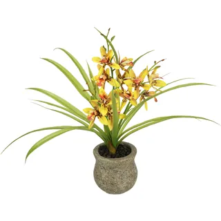 I.GE.A. Kunstblume »Kunstblume Schmetterling Orchidee mit Keramiktopf« Mit Blätter Luftwurzeln Blume Kunstorchidee Phalaenopsis Kunstpflanze, orange