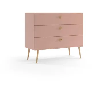 Kommode 100 cm Altrosa mit Schubladen Holzbeine Boho Skandi Sideboard modern - Rosa