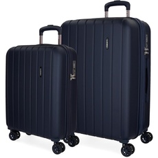 Movom Wood Kofferset Blau 55/70 cms Hartschalen ABS TSA-Schloss 119L 4 Doppelräder Handgepäck
