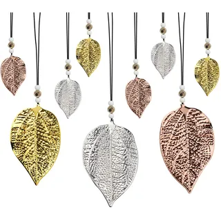 DNGH Hängedeko Herbst Dekoanhänger Blätter Anhänger Metall Deko Hänger Schimmerblatt Gold Silber Kupfer Blatt für Fenster Wohnzimmer Garten Fensterdeko