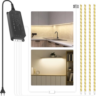 ALITOVE Dimmbares LED Schrankbeleuchtung Set, Flexibel LED Unterbauleuchte Küche, 4 Stück COB LED Streifen mit Sensor und LED-Treiber, Indirekte Beleuchtung für TV Garderobe Kopfteile