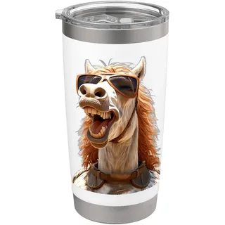 Pferd mit Sonnenbrille Pferdemädchen Reiterin Süße Pferde Doppelwandiger Edelstahl-Thermobecher