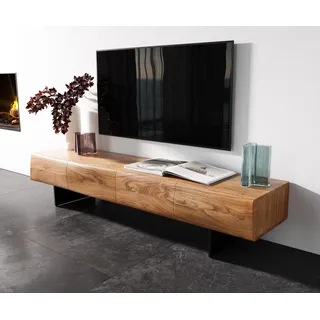 DELIFE Lowboard New Live-Edge 175 cm Akazie Natur 4 Türen Fuß schwebend Metall Schwarz - Hellbraun