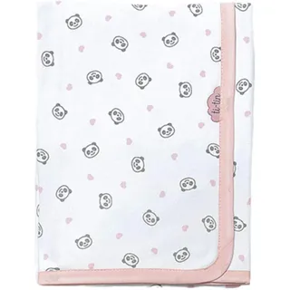 Ti TIN | weiche, saugfähige Babydecke, 80x75 cm | Krabbeldecke aus 100% Baumwolle mit doppellagigen Stoff, Babydecke fürs Auto, Wiege, Kinderwagen, Babyschale, etc, Panda-Herz-Motiv, rosa
