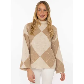 Zwillingsherz Rollkragenpullover Argyle Braun One Size
