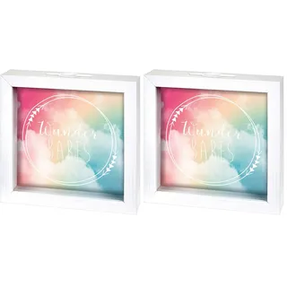 moses 63139 Happy me Spardose-Wunderbares | Bilderrahmen mit Sparschwein-Funktion | Geldgeschenk zur Hochzeit, bunt, Uni (Packung mit 2)
