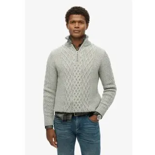 Superdry für Herren. M6110639A Geflochtener Strickpullover mit halbem Reißverschluss Jacob grau (L), Lässig, Acryl, Nachhaltig