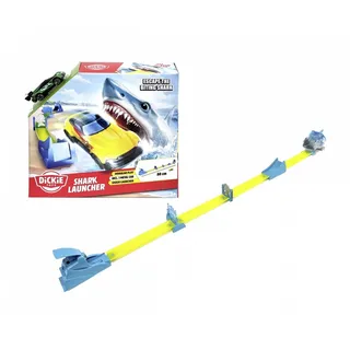 DICKIE Toys - Auto-Bahn Shark Launcher Track-Set (115 cm) - Hai-Spielzeug mit Katapult, flexiblen Schienen & Hindernissen inkl. Spielzeugauto, für Kinder ab 3 Jahre