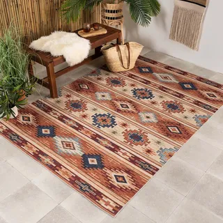 Kelim Outdoor Teppich - Lira Maya - 230x330 cm - Wohnzimmer, Balkon, Garten, Terrasse, Wintergarten - FRAAI | Home & Living - Boho, Retro - Bunt