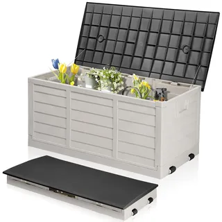 FCH Gartenbox Wasserdicht, 280 L Kunststoff-Aufbewahrungsbox – für Garten, Terrasse, Balkon, 112x51x50 cm, Weiß - Weiß