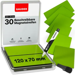 GAUDER Magnetstreifen beschreibbar | Magnetschilder zum Beschriften | Magnetkarten für Kanban Board, Whiteboard & Tafel (120 x 70 x 0,8 mm)