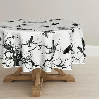 Artoid Mode Krähen Bäume Halloween Tischdecke Rund 140 cm, Saisonnal Fleckschutz Tischwäsche Küche Dekoration Party Dekor