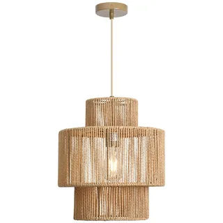 FORCOSO Hängelampe Rattan - Pendelleuchte Esstisch Vintage Hängeleuchte | Boho Style Geflochten E27 Deckenlampe Rattan für Schlafzimmer Wohnzimmer Esszimmer(Ø32cm)