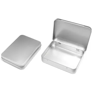 Forever bene 2-teilig Silber Metalldosen, 11,5 cm × 8,5 cm × 2,2 cm | Verbundene Deckel bleiben an der Dose und ordnen Bastelteile, Nähzubehör, Bürobedarf und kleine Beschläge