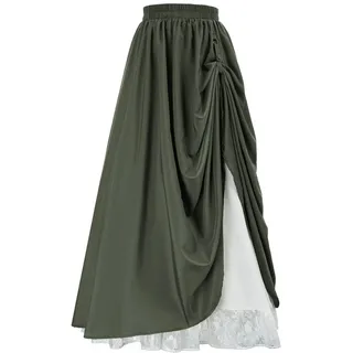 SCARLET DARKNESS Langer Maxi-Rock für Damen, doppellagige viktorianische Renaissance-Röcke, Grün (Army Green), XL