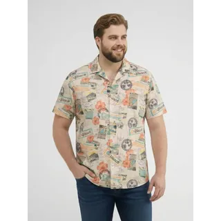 Kurzarmhemd LERROS "Bequemes Kurzarmhemd mit All-over-Print, große Größen", Herren, Gr. 3XL, Normalgrößen, bunt (gravel beige), 97% Baumwolle, 3% Elasthan, Hemden Kurzarmhemd