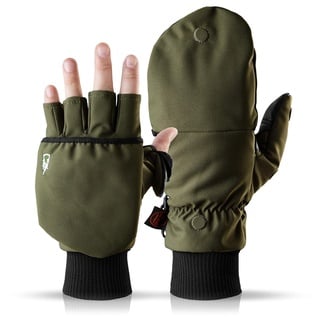 Heat 2 Fingerlose Handschuhe und Fäustlinge Kombination, warme Winterhandschuhe gegen den Wind und Kälte im Winter – Sporthandschuhe, Fahrradhandschuhe Damen, Herren – Grün, 7, Small