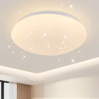 ZMH LED Deckenleuchte Schlafzimmer Deckenlampe Rund 25cm Sternenhimmel Warmweiße 12W 3000K Deckenbeleuchtung für Küche Büro Kinderzimmer Flur Keller - Weiß
