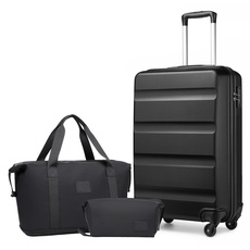 KONO Gepäck-Set Reise ABS Hartschale Kabinenkoffer mit TSA-Schloss und erweiterbarer Reisetasche & Kulturbeutel, Schwarz, 24 Inch Luggage Set, modisch