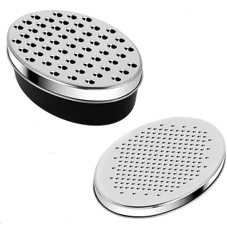 MAGICVOGEL Käsereibe mit Behälter,Edelstahl 2 Reibeflächen Küchenreibe Gemüsehobel Zitronenschaber Parmesanreibe Kartoffelreibe Gurkenhobel Handreibe mit Box (Schwarz)