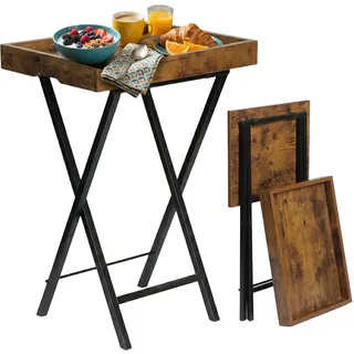 Relaxdays Beistelltisch mit abnehmbarem Tablett, klappbar, HBT: 70x48x36 cm, Serviertisch, Industrial, braun/schwarz