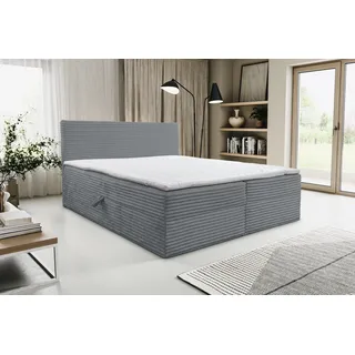 VENASI TILLY Boxspringbett 160x200 mit 2 Bettkästen H2/H3 Matratze GRAU CORD TILIA - Grau
