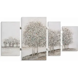 Ölgemälde BÖNNINGHOFF "handarbeit 4-teilig BÄUME 70x124 cm – Wandbild Landschaft", beige (farbe bild(er): beige, weiß, braun), B:124cm H:70cm T:3cm, Acrylfarbe, Canvas, Holz, Bilder, Ölgemälde, handgefertigt, jedes Bild ein Unikat