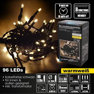 Lex Light LED Batterie Lichterkette 7,1m 8 Funktionen Timer schwarz - Schwarz