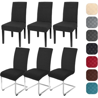 Yugarlibi Stuhlhussen 6er Set Stretch Stuhlhussen Schwingstuhl Elastische Moderne Jacquard Stuhlbezug Abnehmbarer Waschbarer Stühle Schutz für Küche Restaurant Bar Hotel Bankett (Schwarz, 6 Stück)