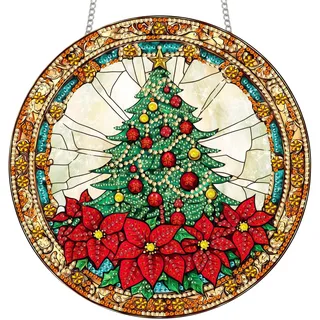 Reofrey Diamond Painting Doppelseitig Anhänger Acrylbrett mit Kette - 20x20cm Weihnachtsbaum Diamant Painting Fensterbilder Deko Set DIY Kristall Malerei Anhänger für Wand Fenster & Garten Schmücken
