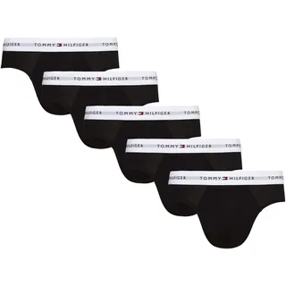 Slip "5P BRIEF", Herren, Gr. M (50), 5 Stk., schwarz (5x schwarz), Jersey, Obermaterial: 95% Baumwolle, 5% Elasthan, TOMMY HILFIGER UNDERWEAR, kontrastfarbene Details, unifarben, körpernah, Unterhosen Slip, mit kontrastfarbenem Logobund