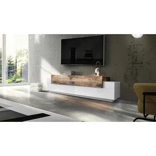 Dmora - TV-Schrank Teo, niedriges Wohnzimmer-Sideboard, Fernsehständer-Basis, 100 % Made in Italy, 200 x 45 x 52 cm, glänzendes Weiß und Ahorn,
