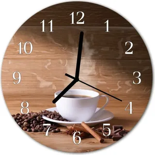 Glasuhr Wanduhr Küchenuhr Echt-Glas 30fi cm Kaffee braun - Braun