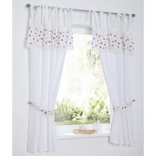 Vorhang KUTTI "Lavie" Gr. 1, bunt (rot, grün, weiß), B:90cm H:145cm, Baumwolle, Gardinen, Vorhang, Kurzgardine mit Raffhalter, Baumwolle, blickdicht, Rosen, Spitze