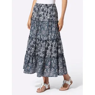 Stufenrock HEINE, Damen, Gr. 42, champagner, dunkelblau, bedruckt, 100% Baumwolle, bedruckt, geblümt, gemustert, mehrfarbig, lang, Röcke Stufenrock