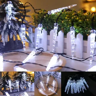 KINGCOO 20LED Eiszapfen Lichterkette Außen und Innen, Wasserdicht 5M LED Solar Eiszapfenleuchten Rohr Lichter für Balkon Party Garten Haus Weihnachtsbeleuchtung Deko (Weiß)
