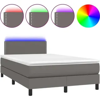 vidaXL Boxspringbett mit Matratze & LED Grau 120x200 cm Kunstleder