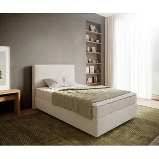 DeLife Boxspringbett Dream-Well 120x200 cm Bouclé Creme-Weiß mit Matratze und Topper - Weiß,