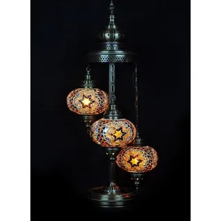 Turkse Stehlampe mit 3 bunten Mosaik-Glaskugeln, handgefertigt, 100 cm hoch, orientalisches Design - Braun