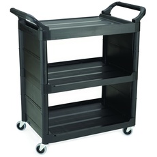 Rubbermaid Commercial Products FG342100BLA Servicewagen aus Polyethylen mit Randverkleidung, 3 Böden, Schwarz