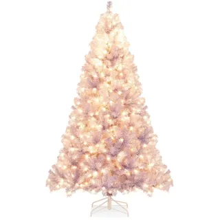 COSTWAY 225cm Künstlicher Weihnachtsbaum mit warmweißen LEDs, 8 Modi & Metallständer, Tannenbaum, Christbaum, Kunstbaum Weihnachten Violett - Violett
