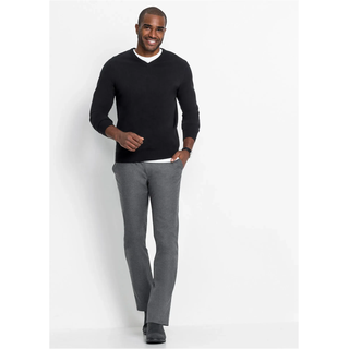 Strickpullover BONPRIX "Feinstrickpullover in Regular Fit", Herren, Gr. 64 (3XL), schwarz, Strick, Obermaterial: 70% Baumwolle, 30% Polyamid, unifarben, regular fit hüftlang, V-Ausschnitt, Strickbündchen, Pullover Strickpullover, aus Feinstrickmaterial, mit V-Ausschnitt, Regular Fit